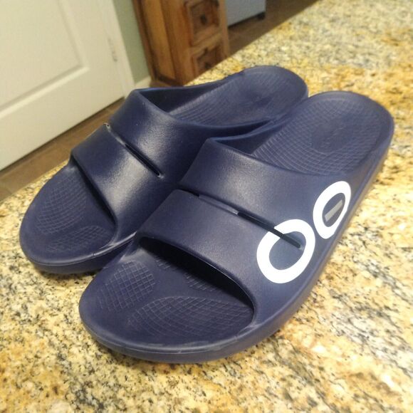OOFOS OOahh Luxe Women's Sport Slide Recovery Comfort Sandals Blue Size W13/M11 - Picture 1 of 13